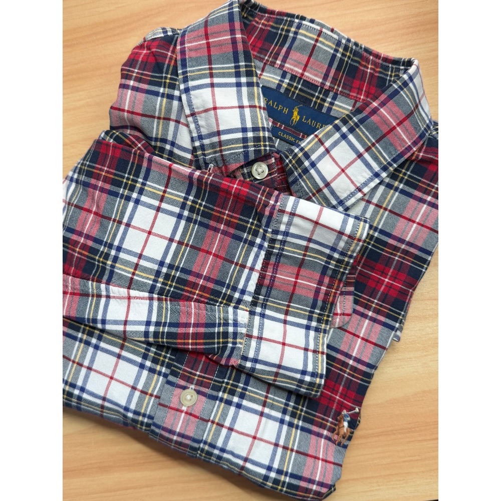 Ralph Lauren Button Down Shirt‎ XL Red Plaid Classic Fit Pony Logo Long Sleeve